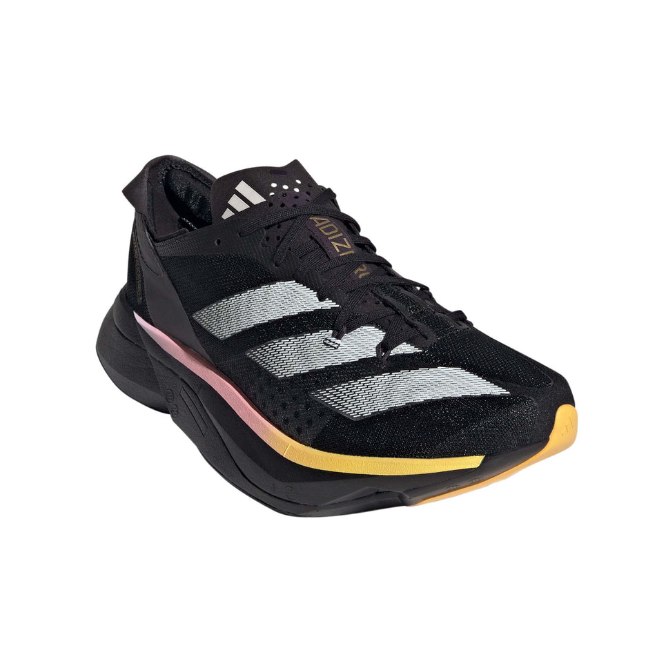 Lateral side of the right shoe from a pair of adidas Women's Adizero Adios Pro 3 Running Shoes in the Core Black/Zero Met./Spark colourway (8194305818786)