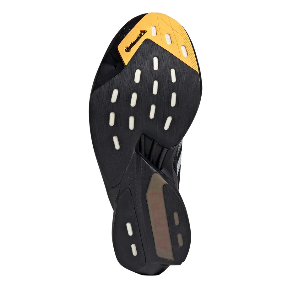 Outsole of the right shoe from a pair of adidas Women's Adizero Adios Pro 3 Running Shoes in the Core Black/Zero Met./Spark colourway (8194305818786)