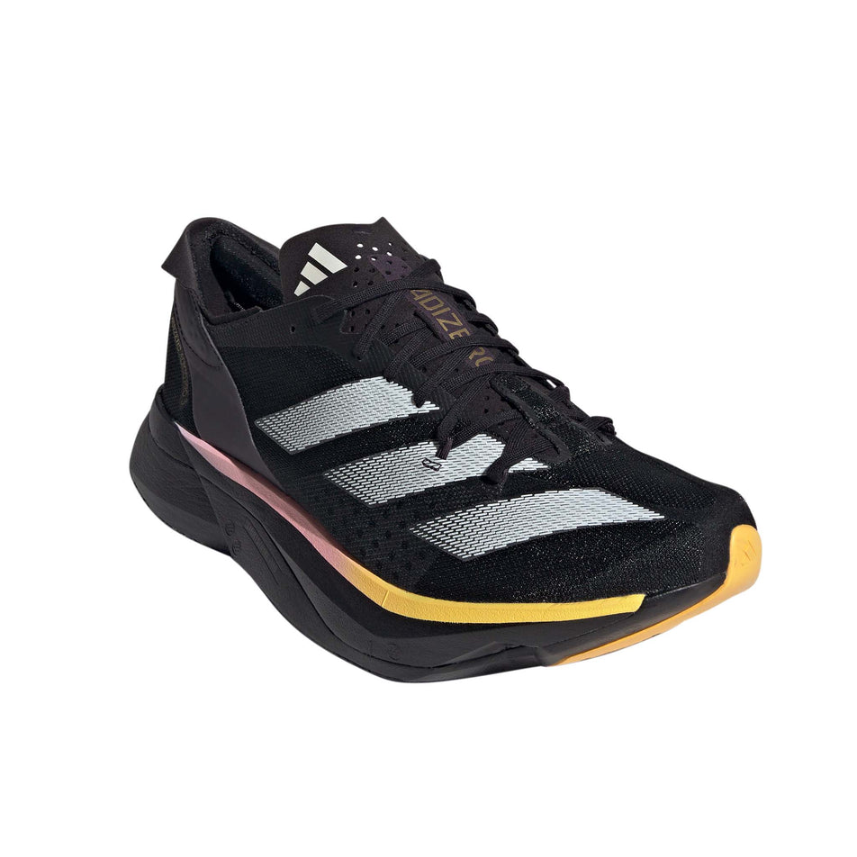 Lateral side of the right shoe from a pair of adidas Men's Adizero Adios Pro 3 Running Shoes in the Core Black/Zero Met./Spark colourway (8194241626274)