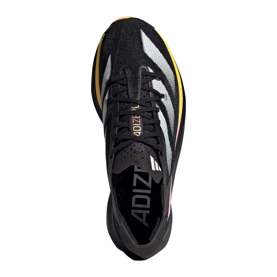 The upper of the right shoe from a pair of adidas Men's Adizero Adios Pro 3 Running Shoes in the Core Black/Zero Met./Spark colourway (8194241626274)