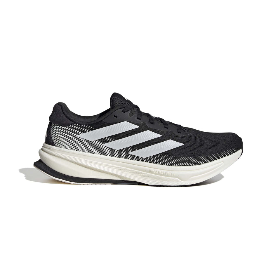 Lateral side of the right shoe from a pair of adidas Men's Supernova Rise 2 Running Shoes in the Core Black/Zero Met./Core Black colourway.(8566973661346)