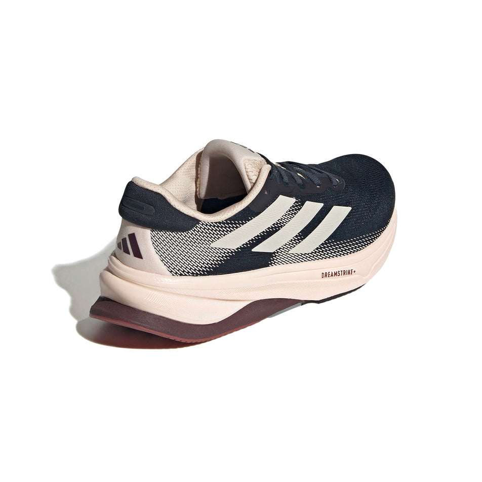 Lateral side of the right shoe from a pair of adidas Women's Supernova Solution 2 Running Shoes in the Aurora Ink/Wonder Quartz/Aurora Ruby colourway. (8556019056802)