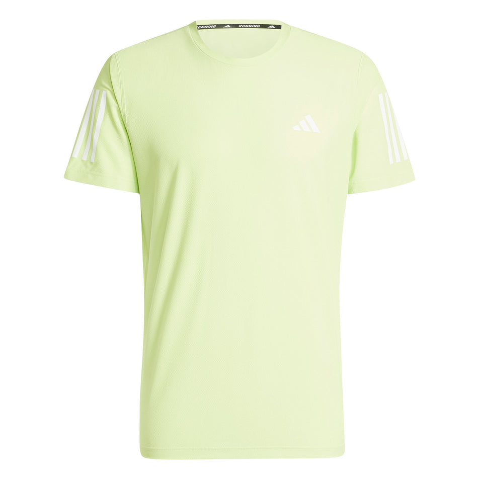 Front view of the adidas Men's Own The Run Base Tee in the Pulse Lime colourway. (8566977003682)