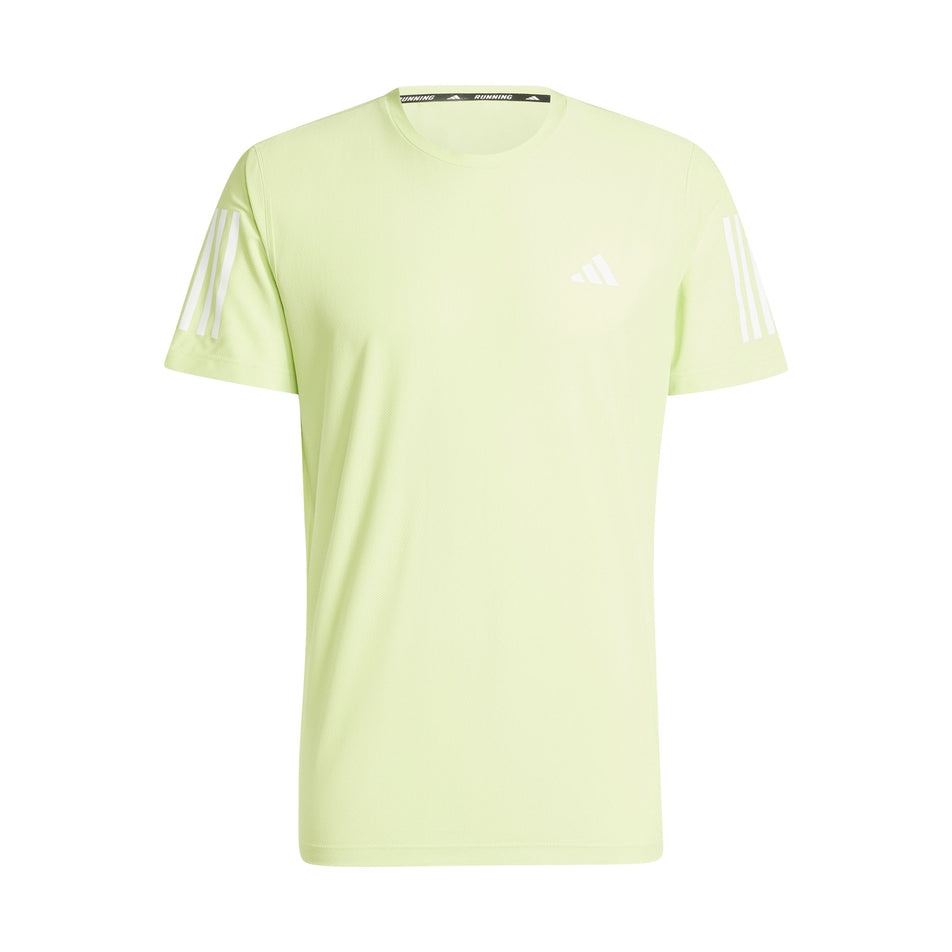 Front of an adidas Men's Own The Run T-Shirt in the Pulse Lime colourway (8457446949026)