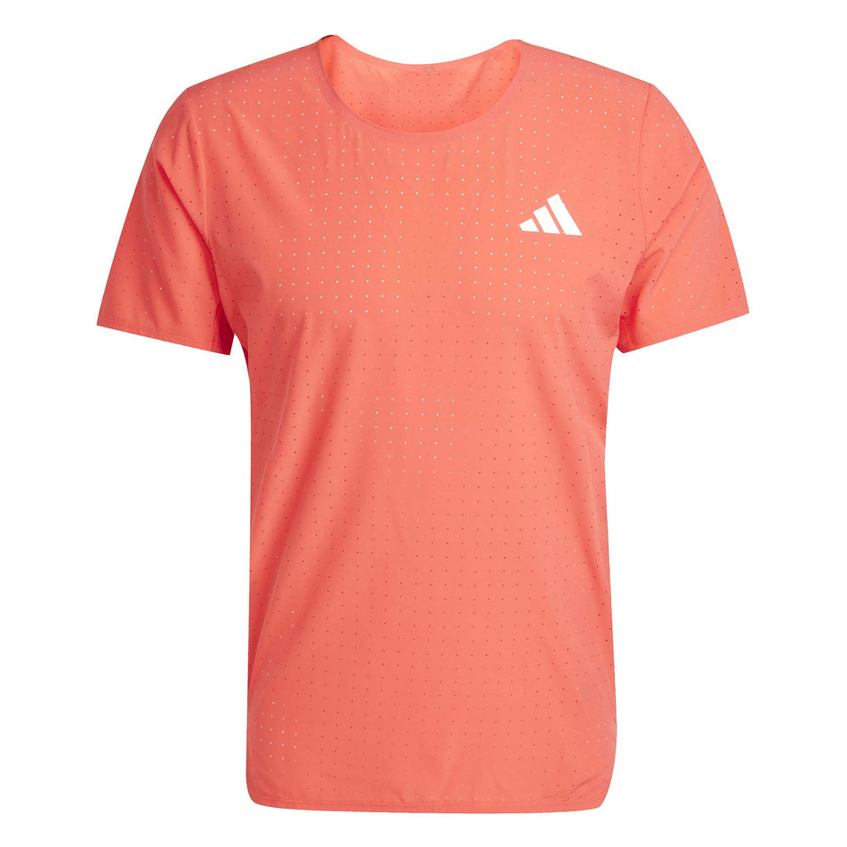 Front view of the adidas Men's Adizero Tee in the Semi Lucid Red colourway. (8566631891106)