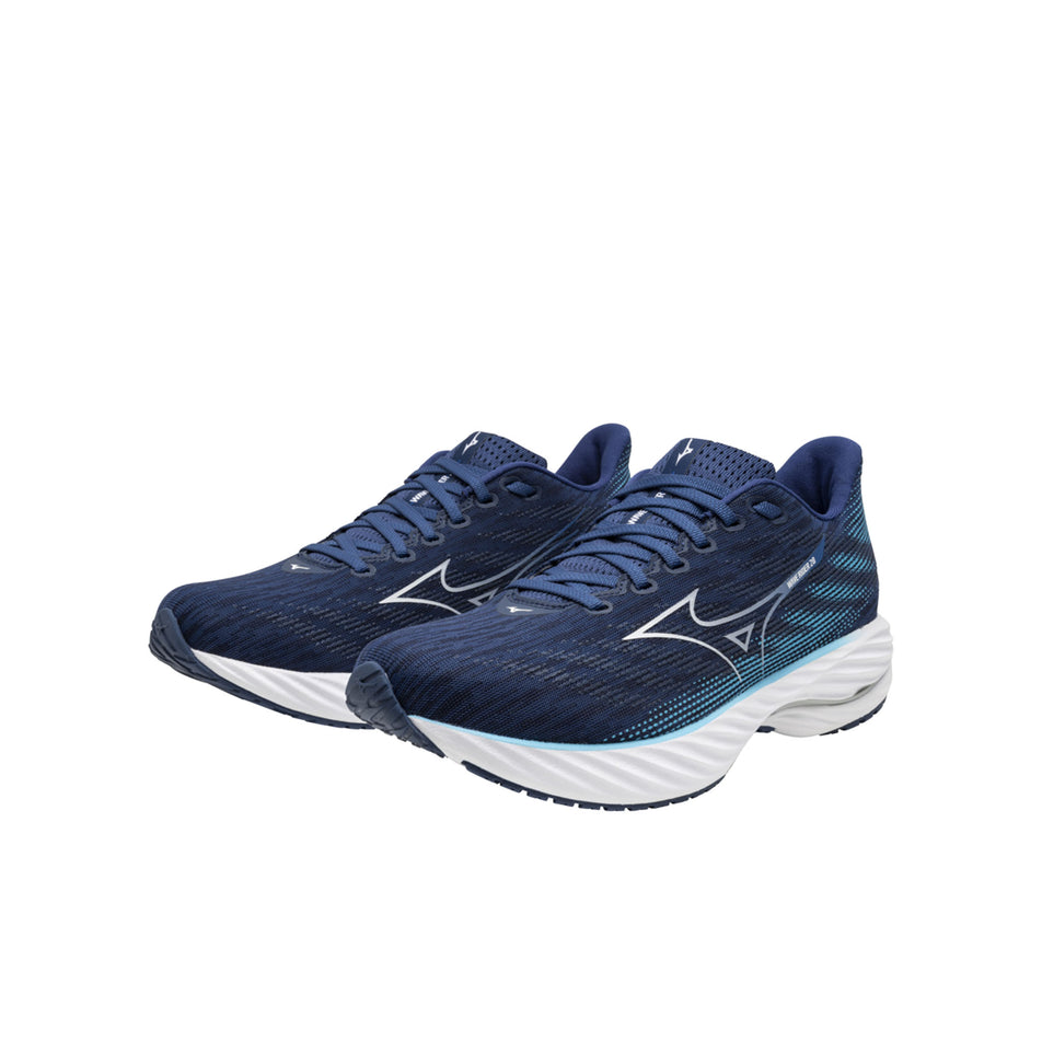 A pair of Mizuno Men's Wave Rider 28 Running Shoes in the Estate Blue/White/River Blue colourway (8339276103842)