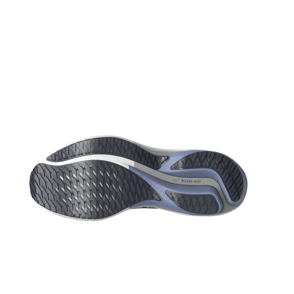 Outsole of the left shoe from a pair of Mizuno Women's Wave Rider 28 Running Shoes in the Purple Impression/White/India Ink colourway (8407030366370)