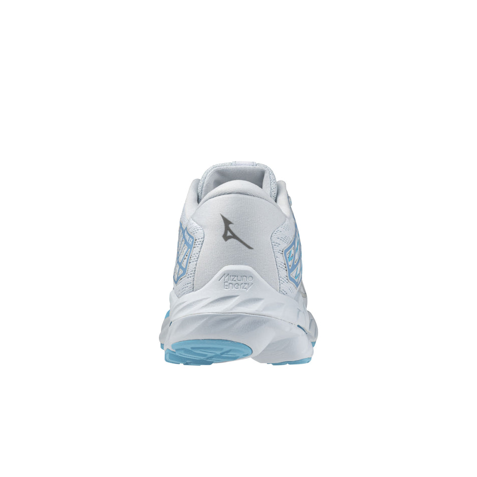 Back of the left shoe from a pair of Mizuno Women's Wave Inspire 20 Running Shoes in the Plein Air/White/River Blue colourway (8339289702562)