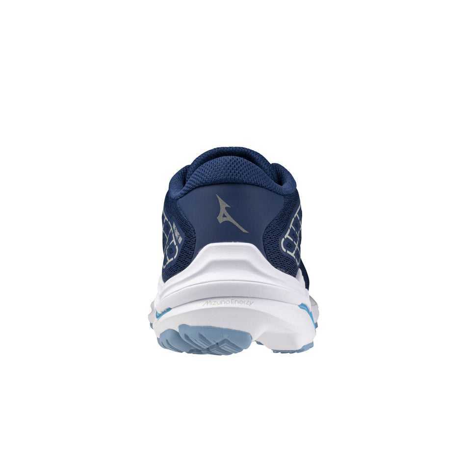 Back of the left shoe from a pair of Mizuno Women's Wave Equate 8 Running Shoes in the Estate Blue/River Blue/Glacier Lake colourway (8442907492514)