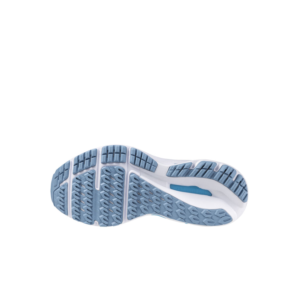 Outsole of the left shoe from a pair of Mizuno Women's Wave Equate 8 Running Shoes in the Estate Blue/River Blue/Glacier Lake colourway (8442907492514)