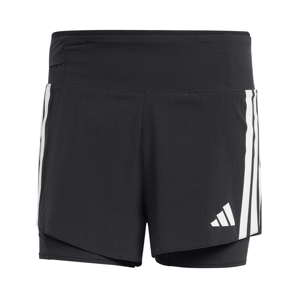 Front view of the adidas Men's Adizero 2in1 Short in the Black colourway.  (8566982148258)