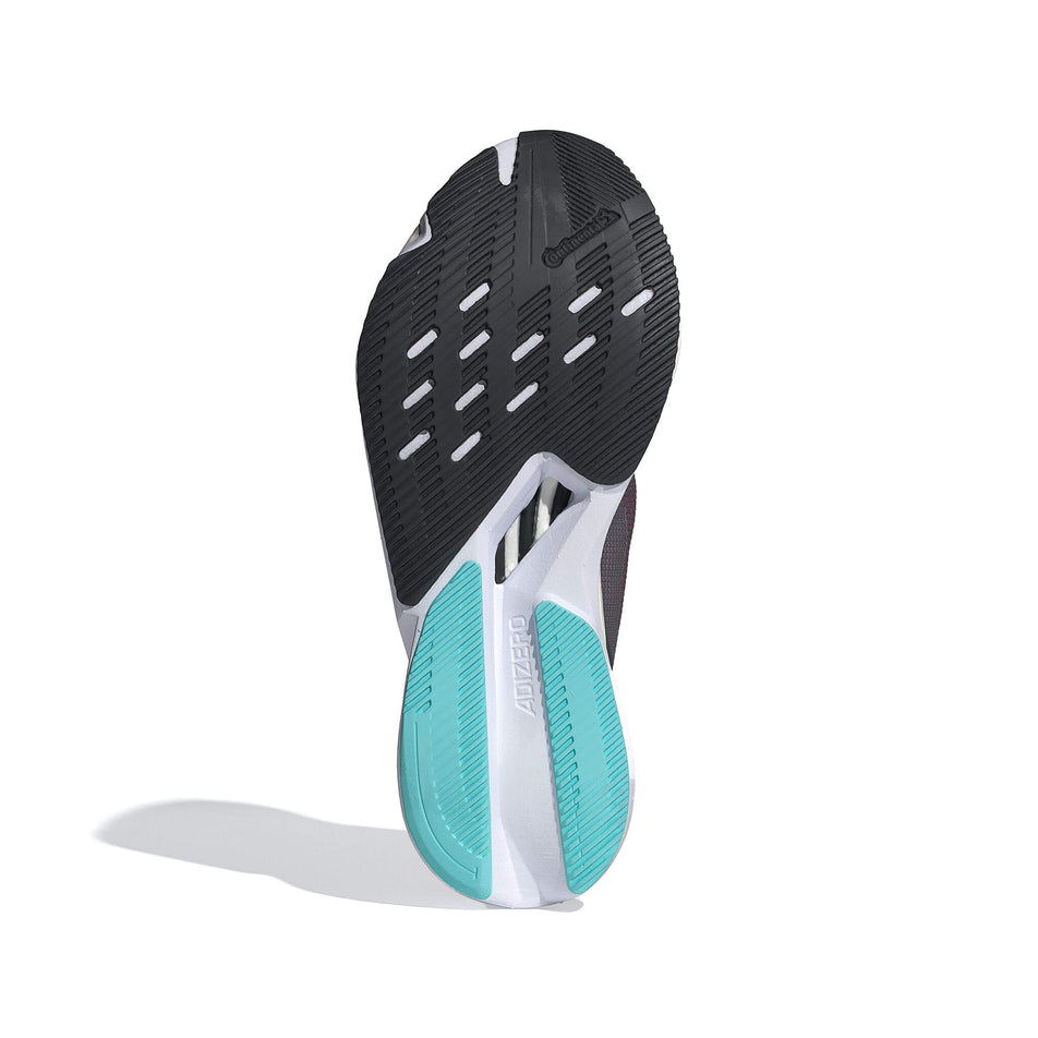 Outsole of the right shoe from a pair of adidas Women's Adizero Boston 12 Running Shoes in the Grey Five/Crystal Jade/Lucid Pink colourway.(8556009324706)