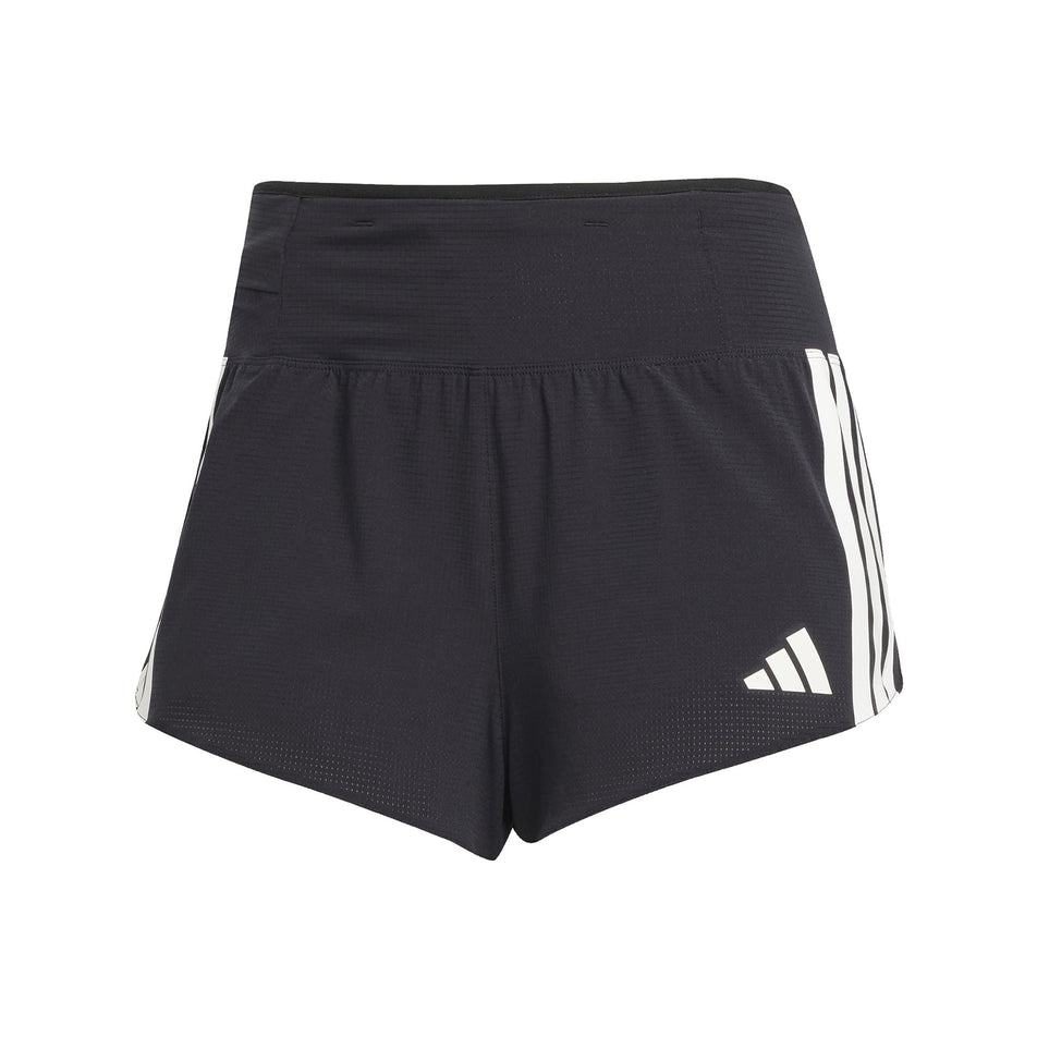 Front view of the adidas Women's Adizero Gel Short in the Black colourway. (8567015407778)