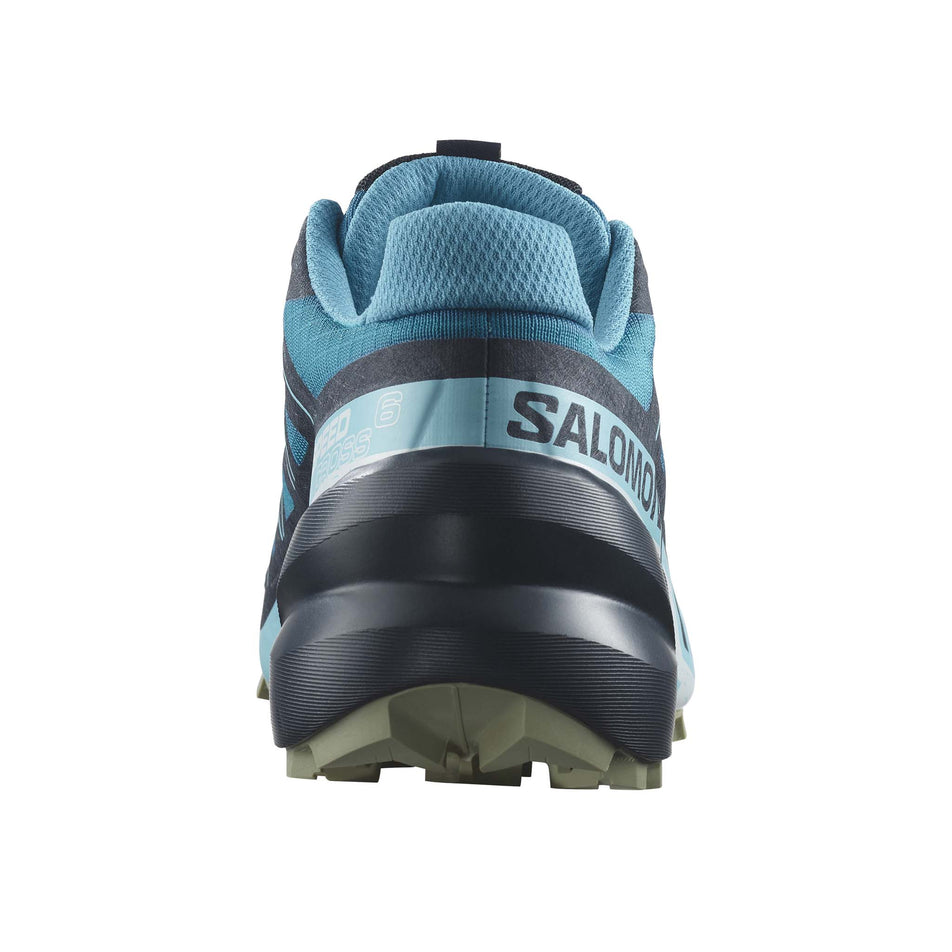 Back of the right shoe from a pair of Salomon Women's Speedcross 6 Running Shoes in the Tahitian Tide/Carbon/Tea colourway (8237945618594)