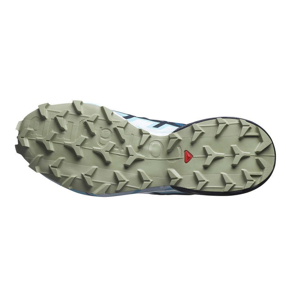 Outsole of the right shoe from a pair of Salomon Women's Speedcross 6 Running Shoes in the Tahitian Tide/Carbon/Tea colourway (8237945618594)