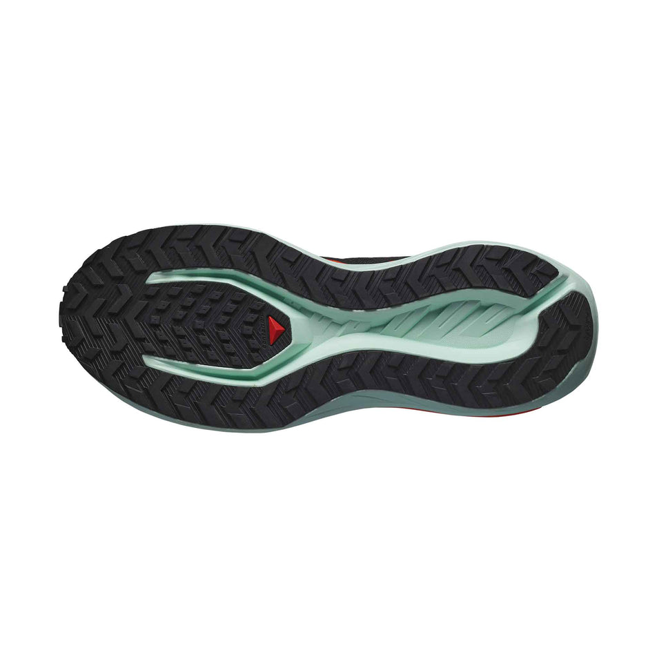 Outsole of the right shoe from a pair of Salomon Men's DRX Defy Grvl - Gravel Running Shoes in the Black/Cherry Tomato/Bay colourway. (8467562234018)