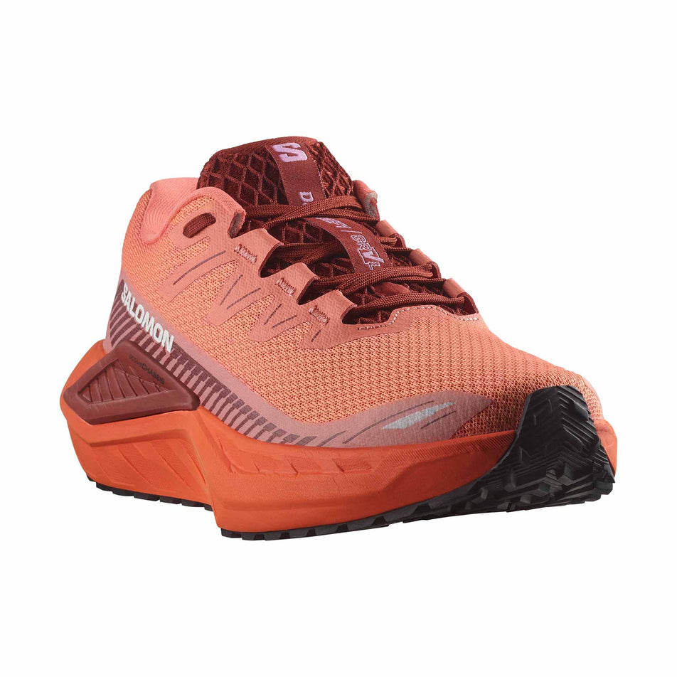 Lateral side of the right shoe from a pair of Salomon Women's DRX Defy Grvl - Gravel Running Shoes in the Canyon Clay/Ginger/Fired Brick colourway. (8467576062114)