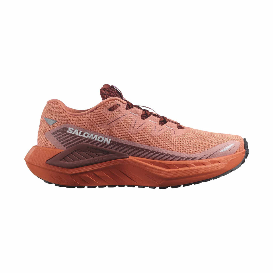 Lateral side of the right shoe from a pair of Salomon Women's DRX Defy Grvl - Gravel Running Shoes in the Canyon Clay/Ginger/Fired Brick colourway. (8467576062114)