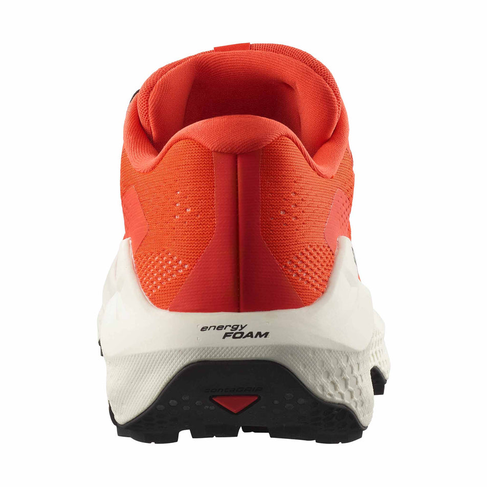 The back of the left shoe from a pair of Salomon Men's Ultra Glide 3 Running Shoes in the Cherry Tomato colourway. (8576003637410)