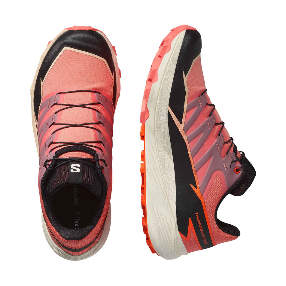 A pair of Salomon Women's Thundercross Running Shoes in the Fusion Coral/Black/Red Orange colourway. (8561652072610)