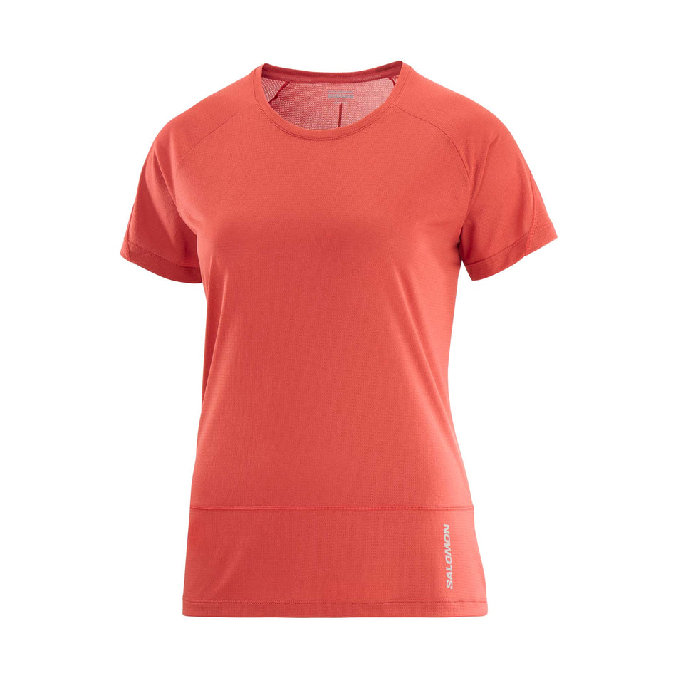 Front view of the Salomon Women's Cross Run Short Sleeve T-Shirt in the Tandoori Spice colourway. (8509491183778)