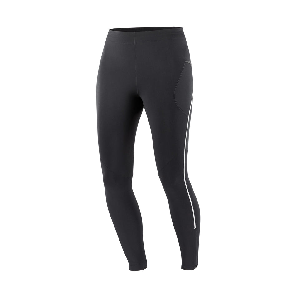 Front view of the Salomon Women's Sense Aero Stow Tights in the Deep Black colourway. (8509442195618)