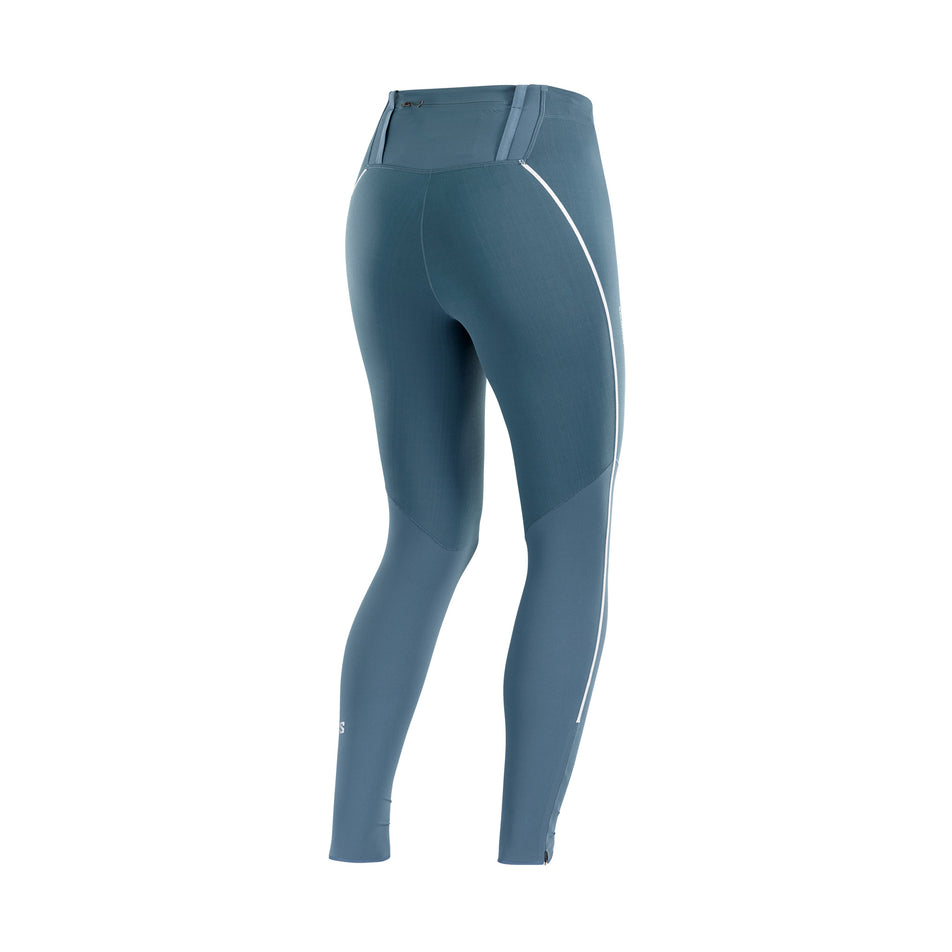 Back view of a pair of Salomon Women's Sense Aero Stow Tights in the Midnight Navy colourway. (8464096526498)