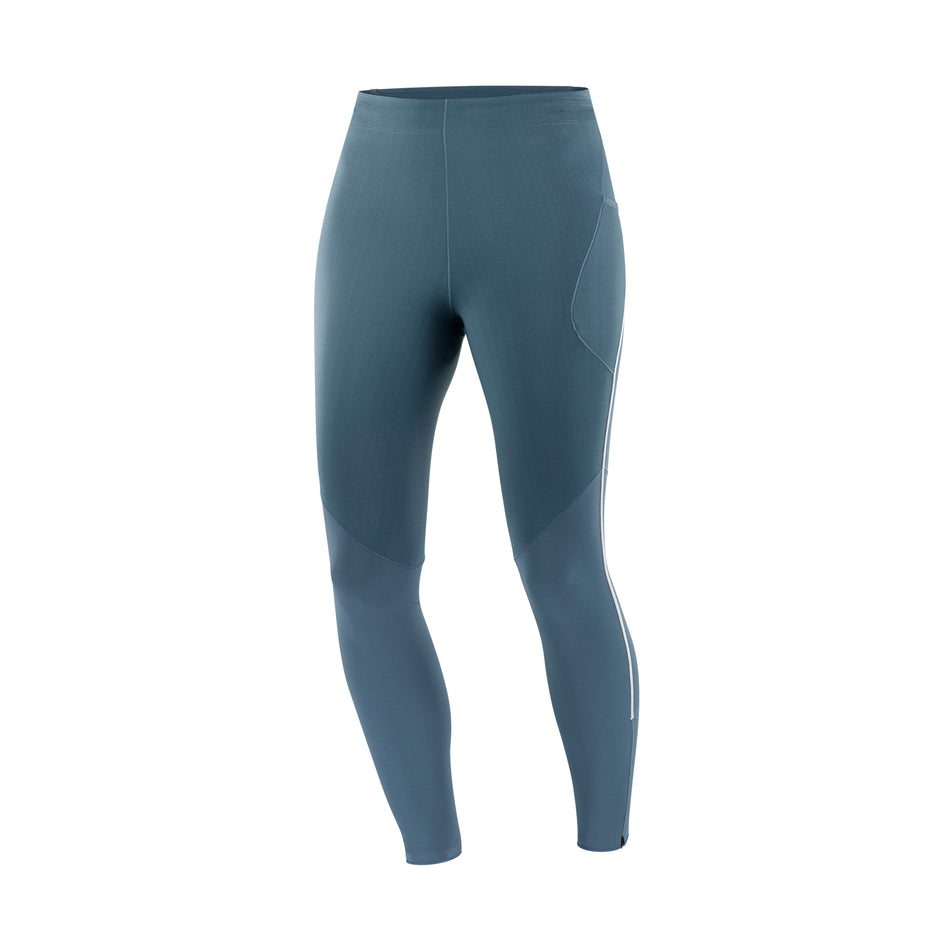 Front view of a pair of Salomon Women's Sense Aero Stow Tights in the Midnight Navy colourway. (8464096526498)