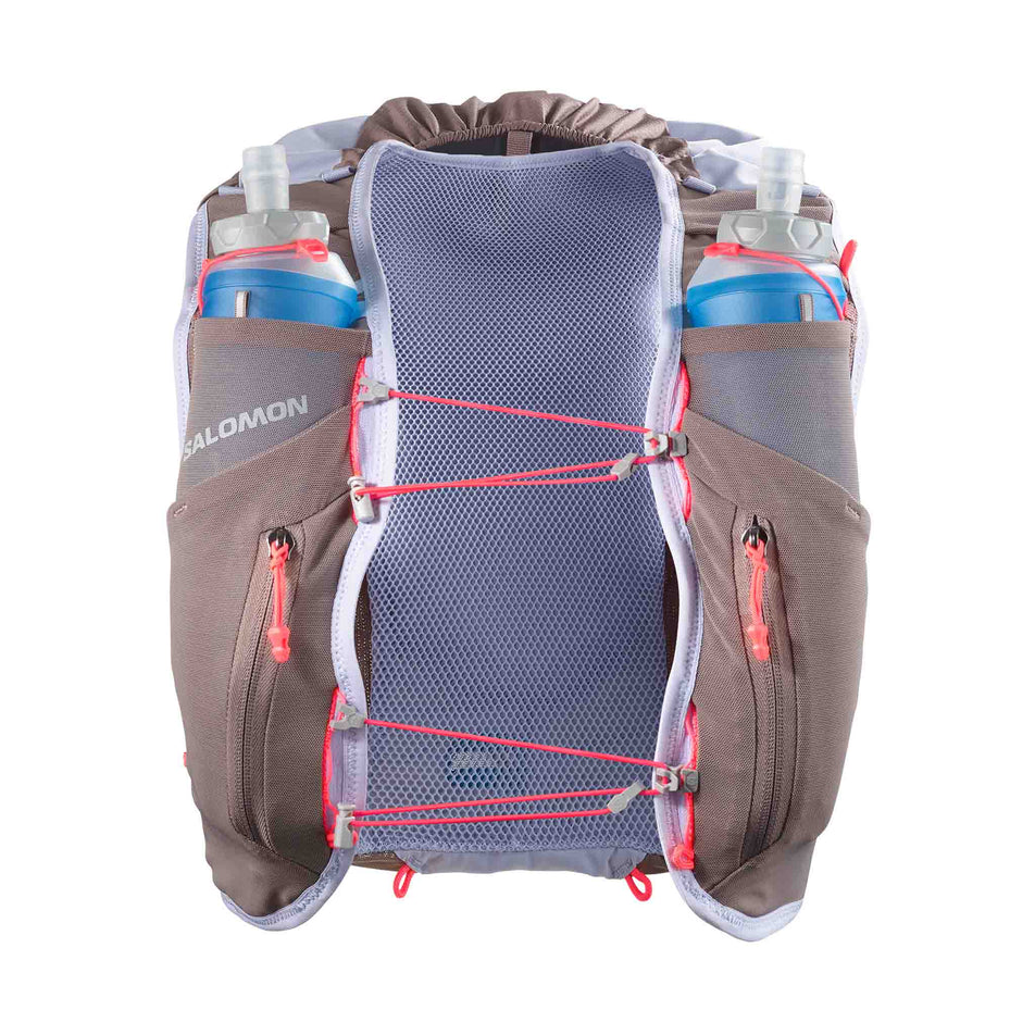 Front view of the Salomon Women's ADV Skin 12 Running Vest with flasks included in the Nine Iron/Excalibur/Cosmic Sky colourway. (8575892521122)