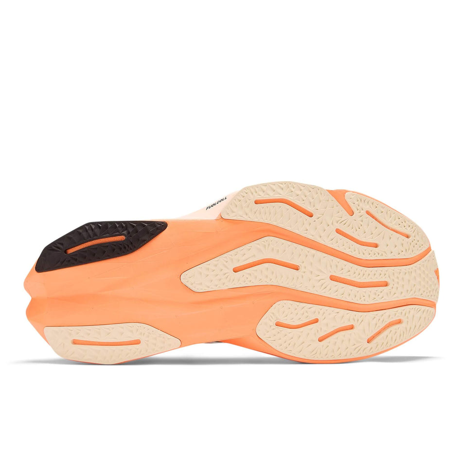 Outsole of the right shoe from a pair of New Balance Men's FuelCell Rebel V4 Running Shoes in the Hot Mango colourway. (8570000507042)