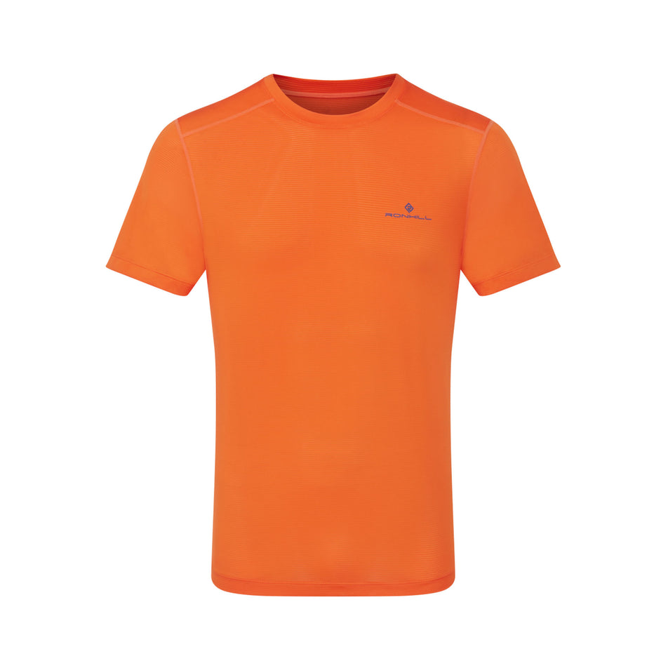 Front view of the Ronhill Men's Tech S/S Tee in the Cardinal Orange/Orange colourway. (8490372726946)