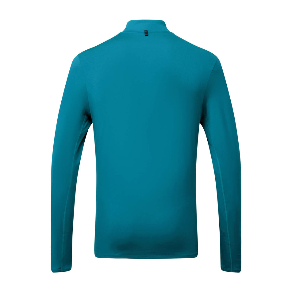 Back view of a Ronhill Men's Core Thermal 1/2 Zip in the Deep Teal/Acid colourway. (8470840705186)