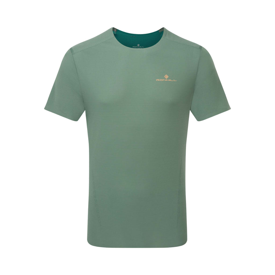 Front view of a a Ronhill Men's Tech Race S/S Tee in the Dark Sage/Deep Teal colourway. (8470668345506)