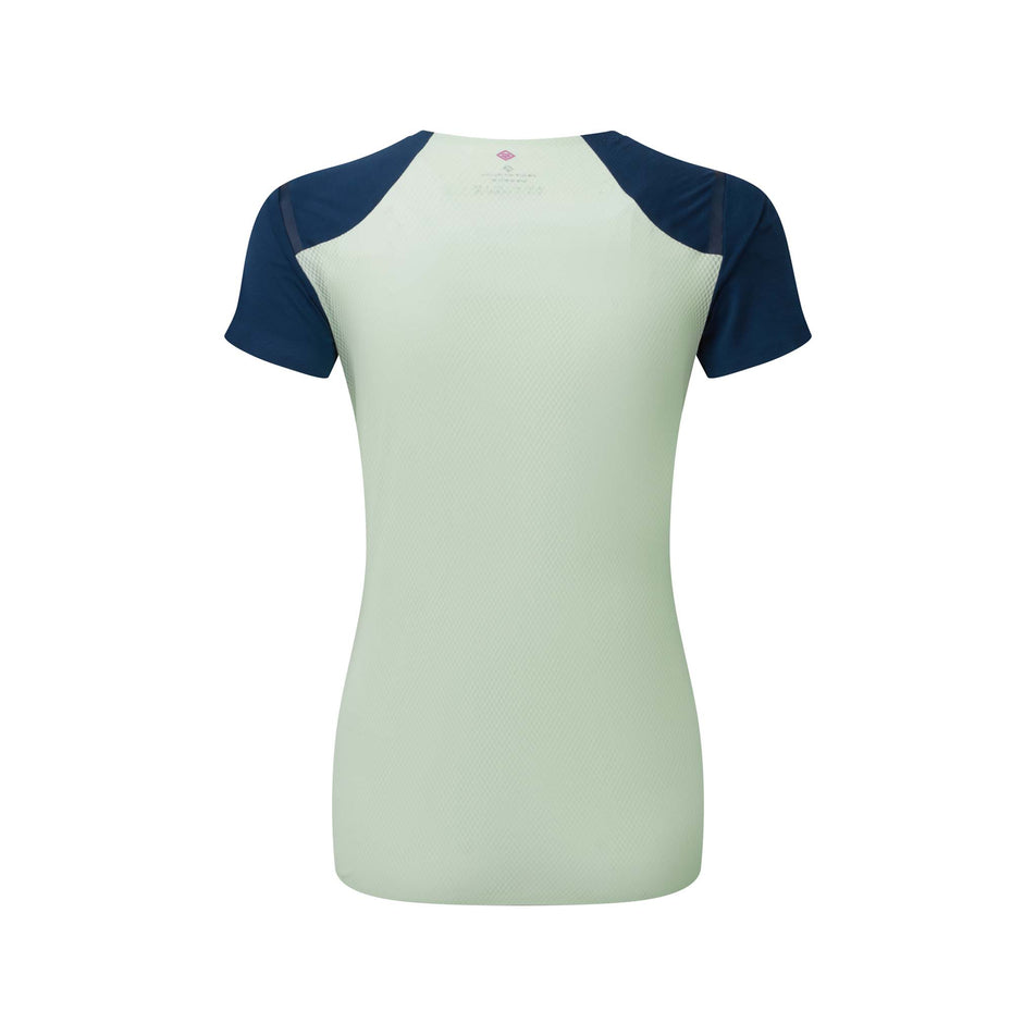 Back of a Ronhill Women's Tech Race S/S Tee in the Dark Navy/Honeydew colourway (8270470578338)