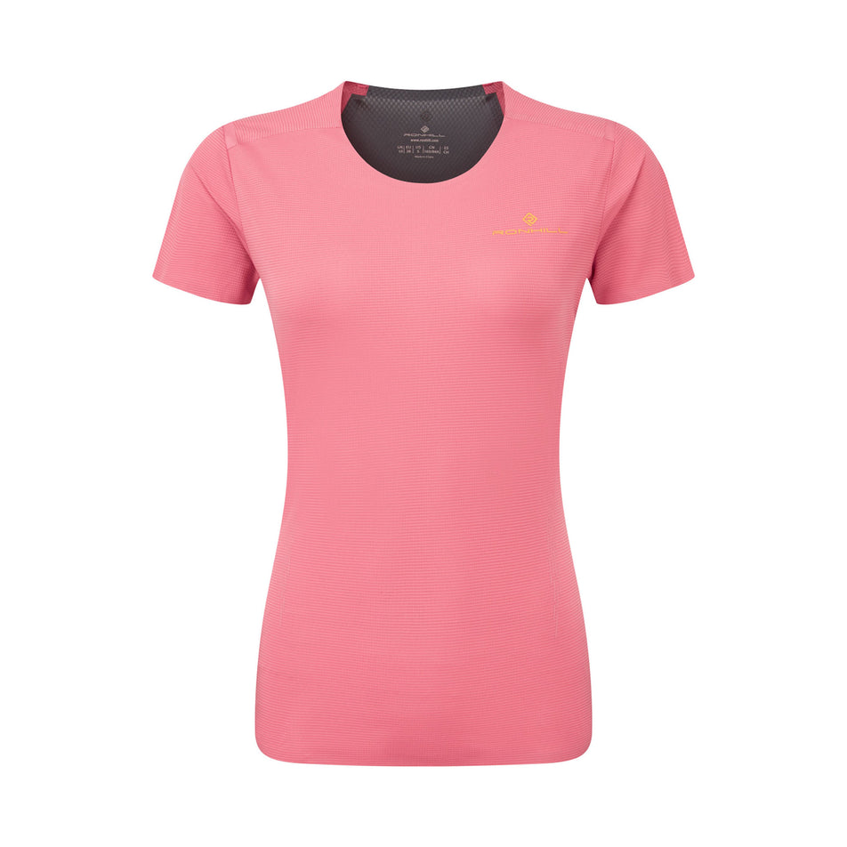 Front view of the Ronhill Women's Tech Race S/S Tee in the Salsa/Iron colourway. (8469489516706)