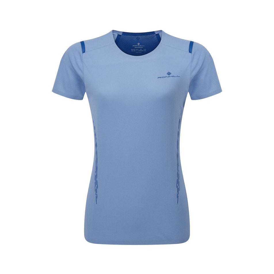 Front view of the Ronhill Women's Tech Race S/S Tee in the Island/Tidal colourway. (8564965048482)