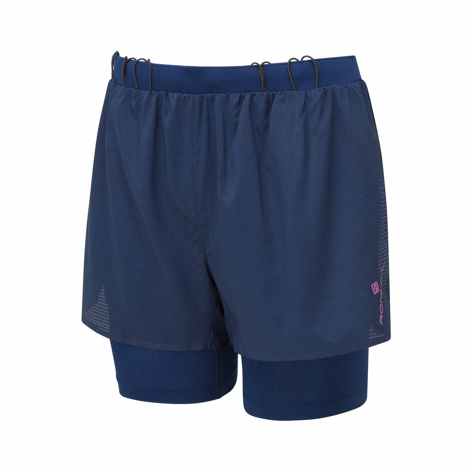 The front of the Ronhill Women's Tech Race Twin Short in the Dark Navy/Razzmatazz colourway. (8583390822562)