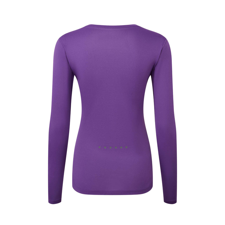 Back view of a Ronhill Women's Core L/S Tee in the Regal Purple/Acid colourway. (8469578776738)