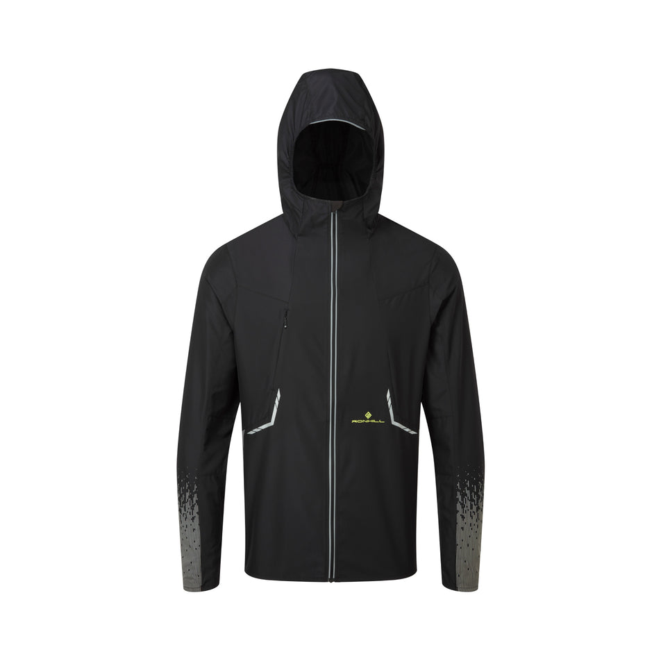 Front view of a Ronhill Men's Tech Reflect Jacket in the Black/Reflect colourway. (8490194731170)