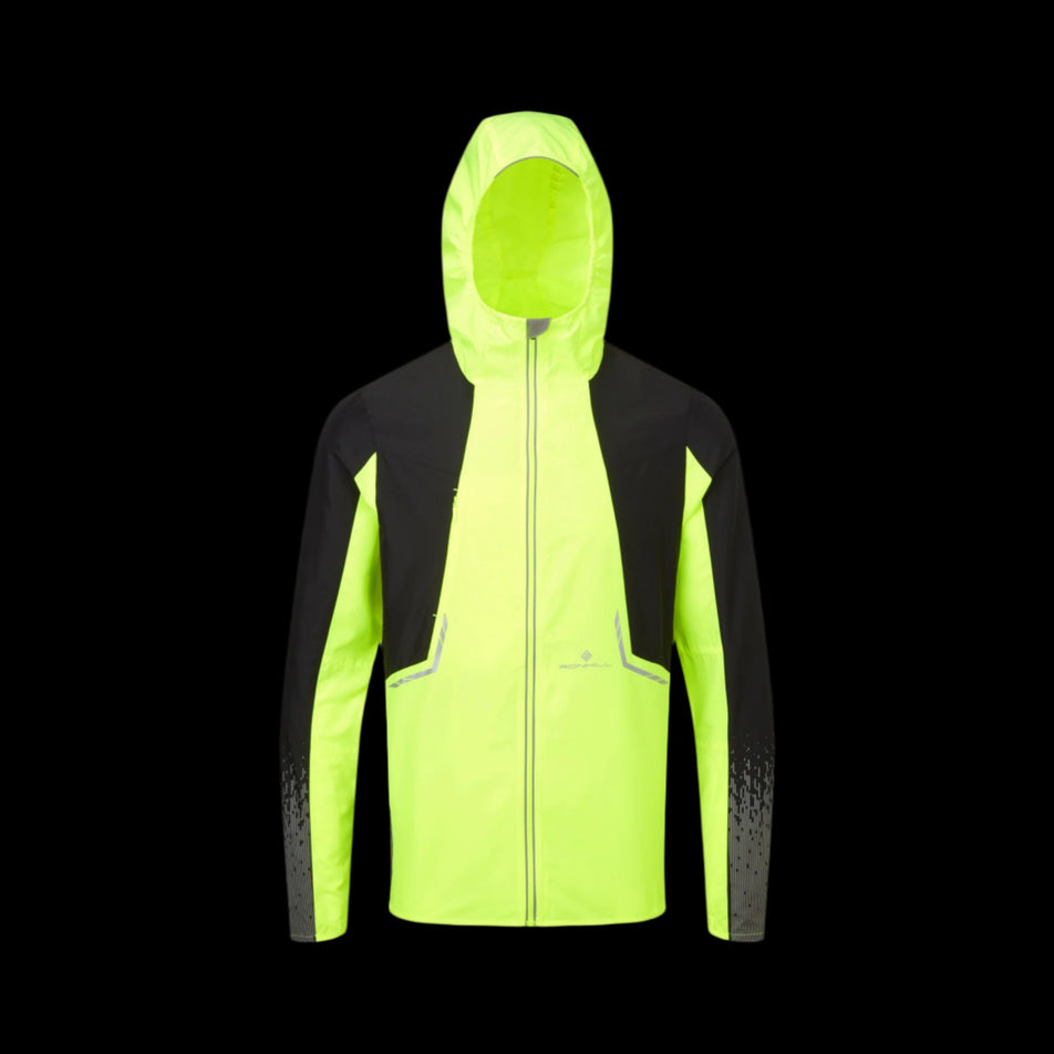 Front view of a Ronhill Men's Tech Reflect Jacket in the Fluo Yellow/Black/Reflect colourway. (8490189095074)