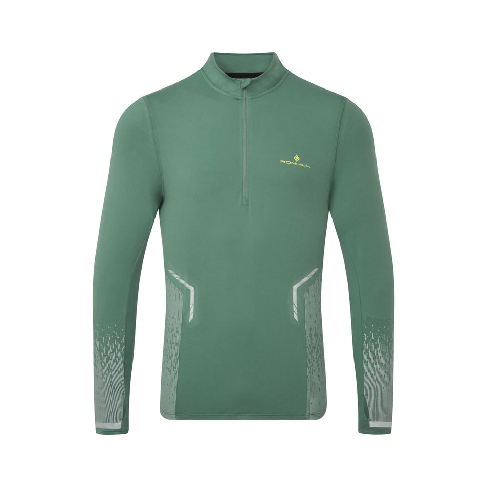 Front view of a Ronhill Men's Tech Reflect 1/2 Zip in the Dark Sage/Reflect colourway. (8490203938978)