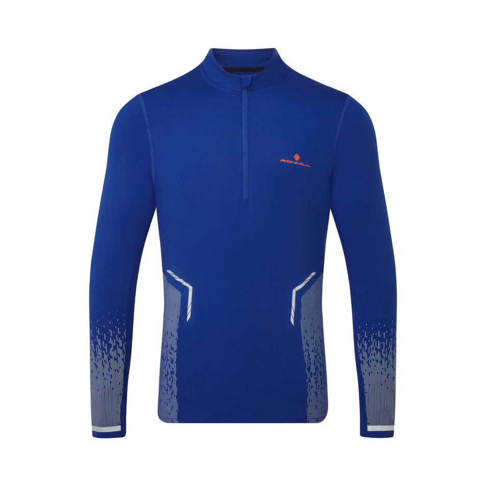 Front view of a Ronhill Men's Tech Reflect 1/2 Zip in the Ocean/Reflect colourway. (8469639135394)