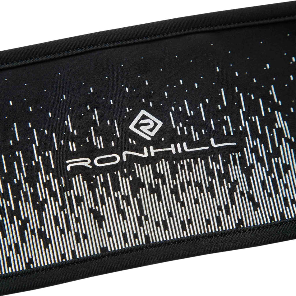 Close-up view of the fabric on the outside of a Ronhill Unisex Reflect Headband in the Black/Reflect colourway. (8489155395746)