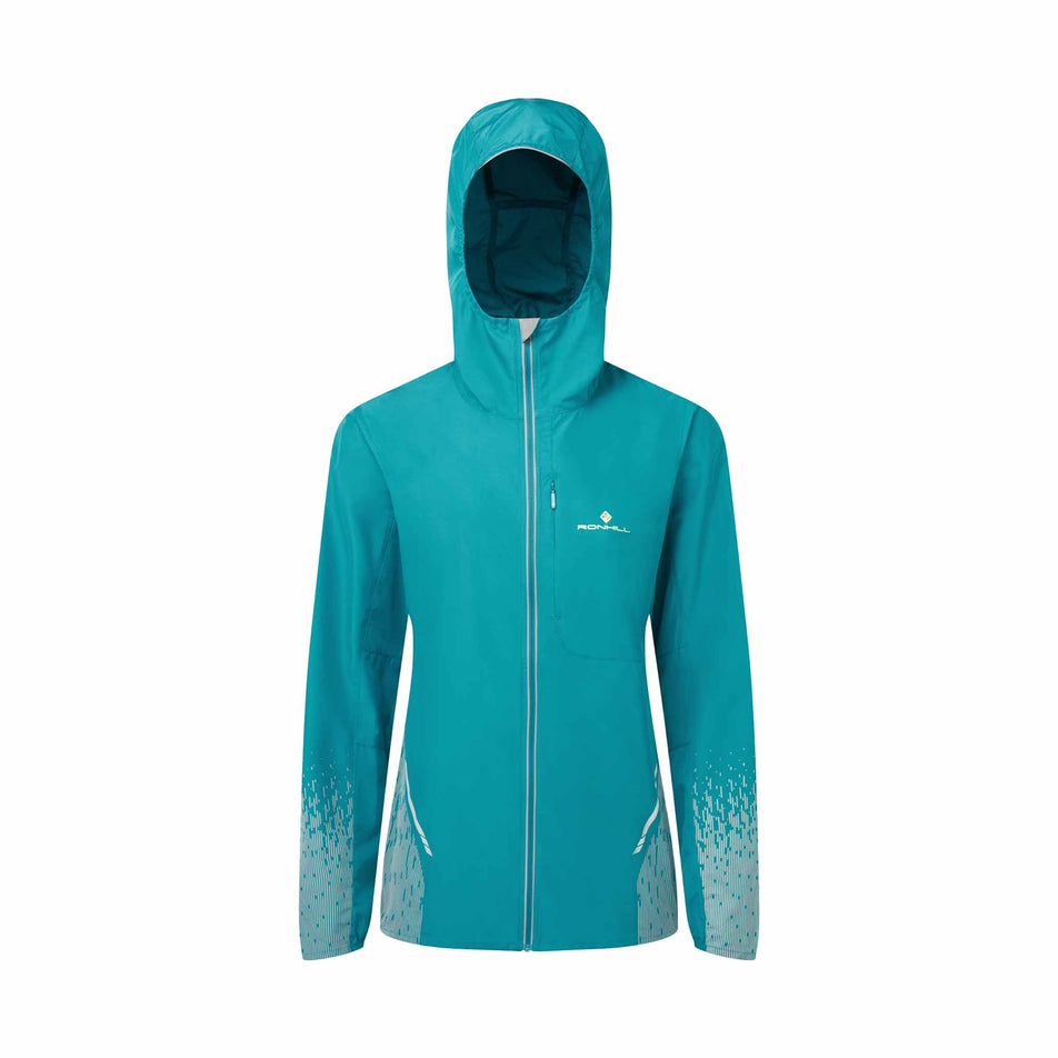 Front view of a Ronhill Women's Tech Reflect Jacket in the Marine/Reflect colourway.  (8469205090466)