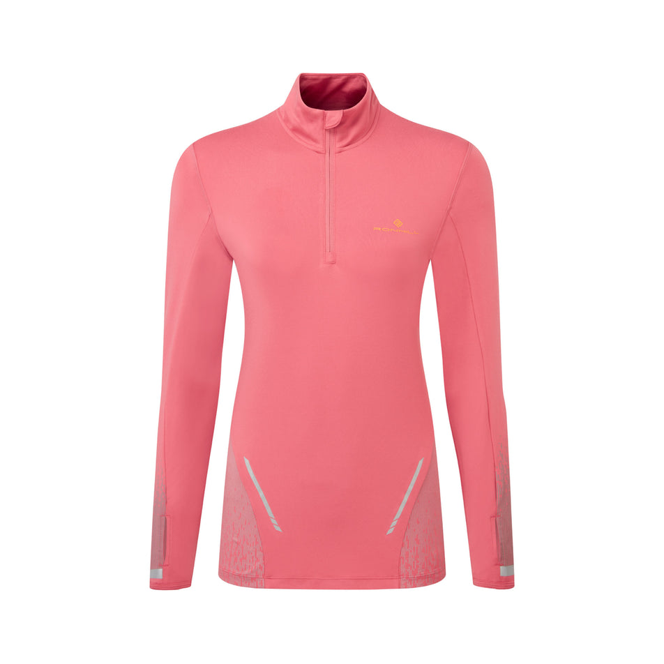 Front view of a Ronhill Women's Tech Reflect 1/2 Zip in the Salsa/Reflect colourway.  (8469213249698)