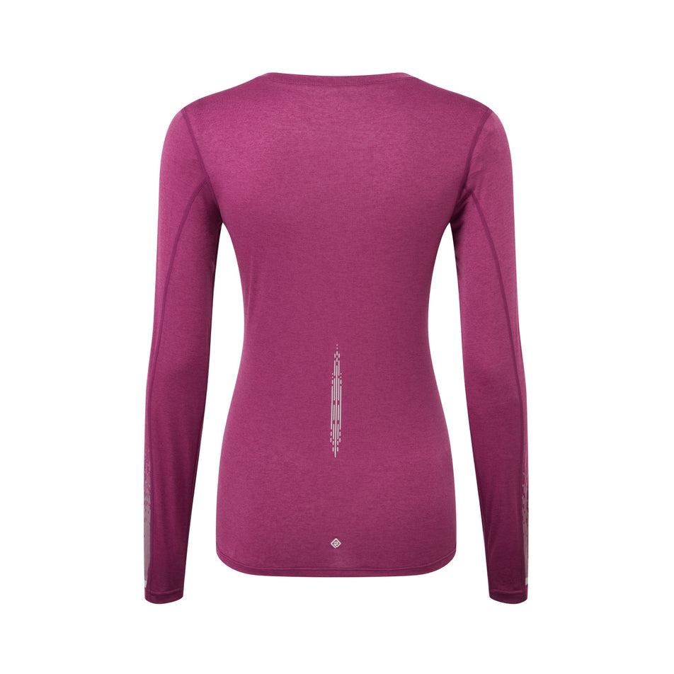 Back view of a Ronhill Women's Tech Reflect L/S Tee in the Blackcurrant/Reflect colourway. (8489740435618)