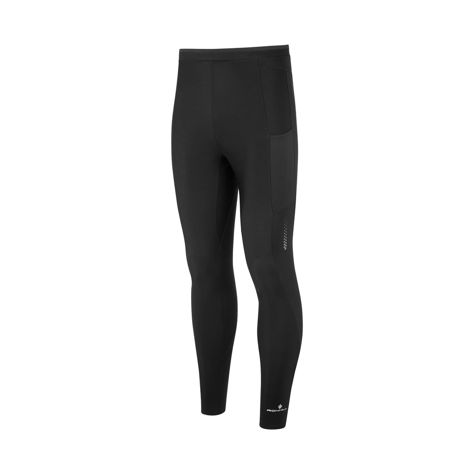 Front view of the Ronhill Men's Tech Winter Tight in the All Black colourway.  (8491238686882)