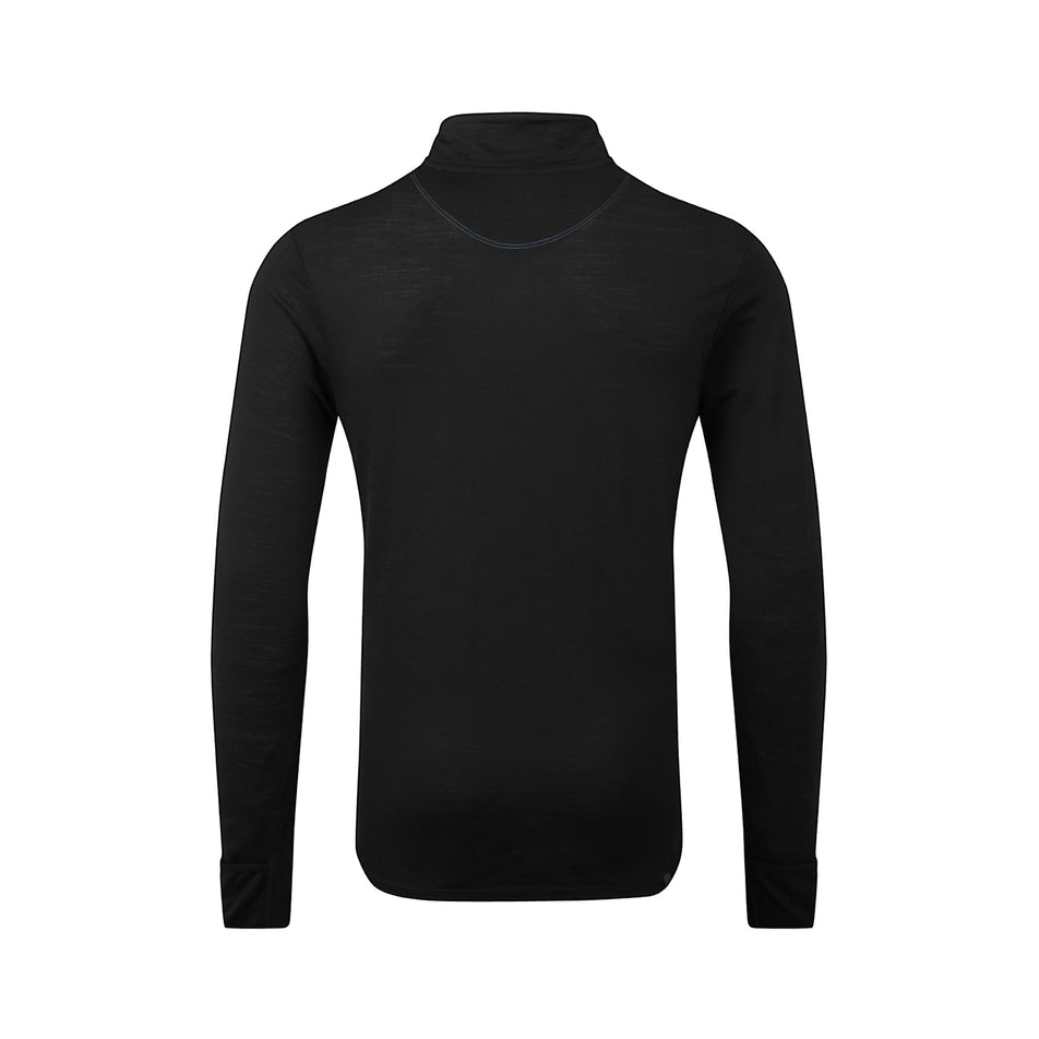 Back view of the Ronhill Men's Tech Merino 1/2 Zip in the Black/Lake colourway. (8490269573282)