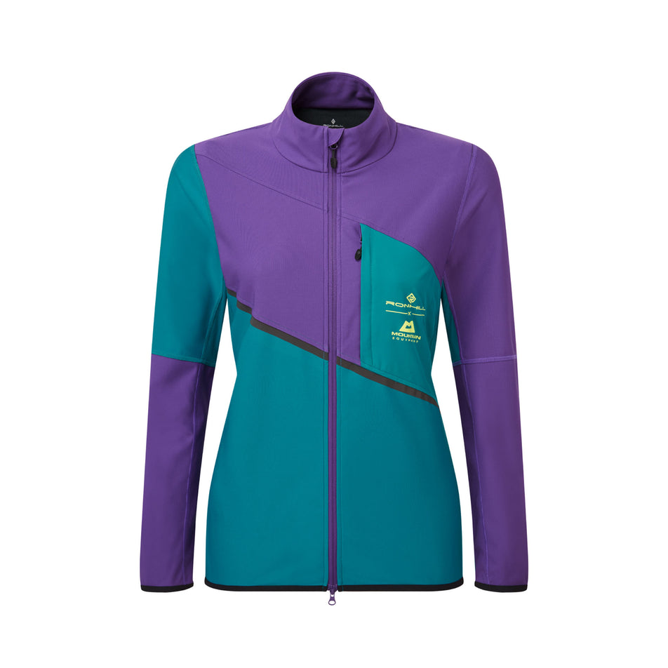 Front view of a Ronhill Women's Tech GORE-TEX Windstopper Jacket in the Marine/Regal Purple colourway. (8489773990050)