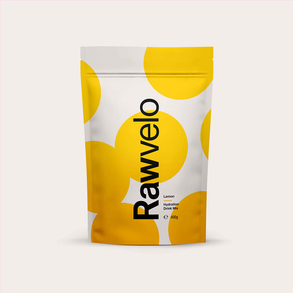 The front of a Rawvelo Hydration Drink Mix 400g Pouch - Lemon flavour (8482649669794)